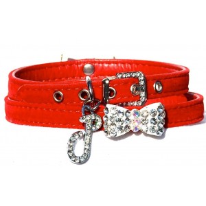 Velvet Bow Dog collar in Rouge